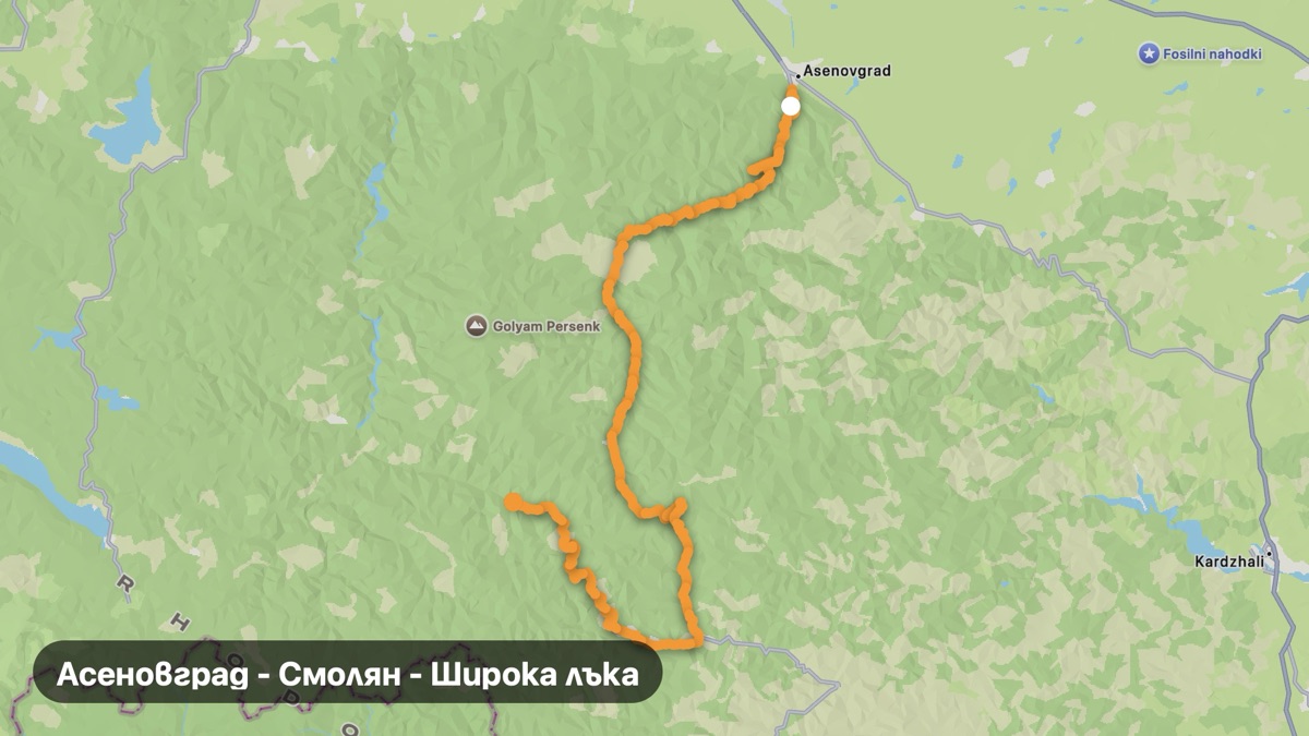 Карта на мото маршрута Асеновград - Смолян - Широка лъка