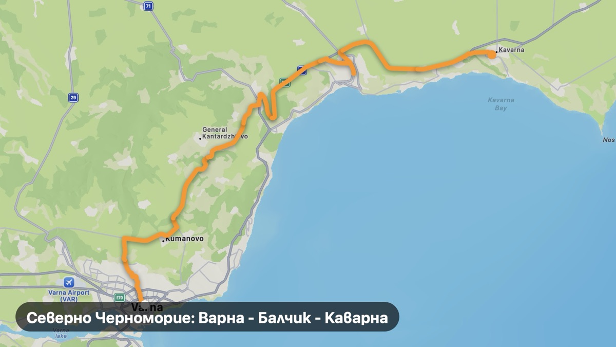 Карта на мото маршрута Северно Черноморие: Варна - Балчик - Каварна