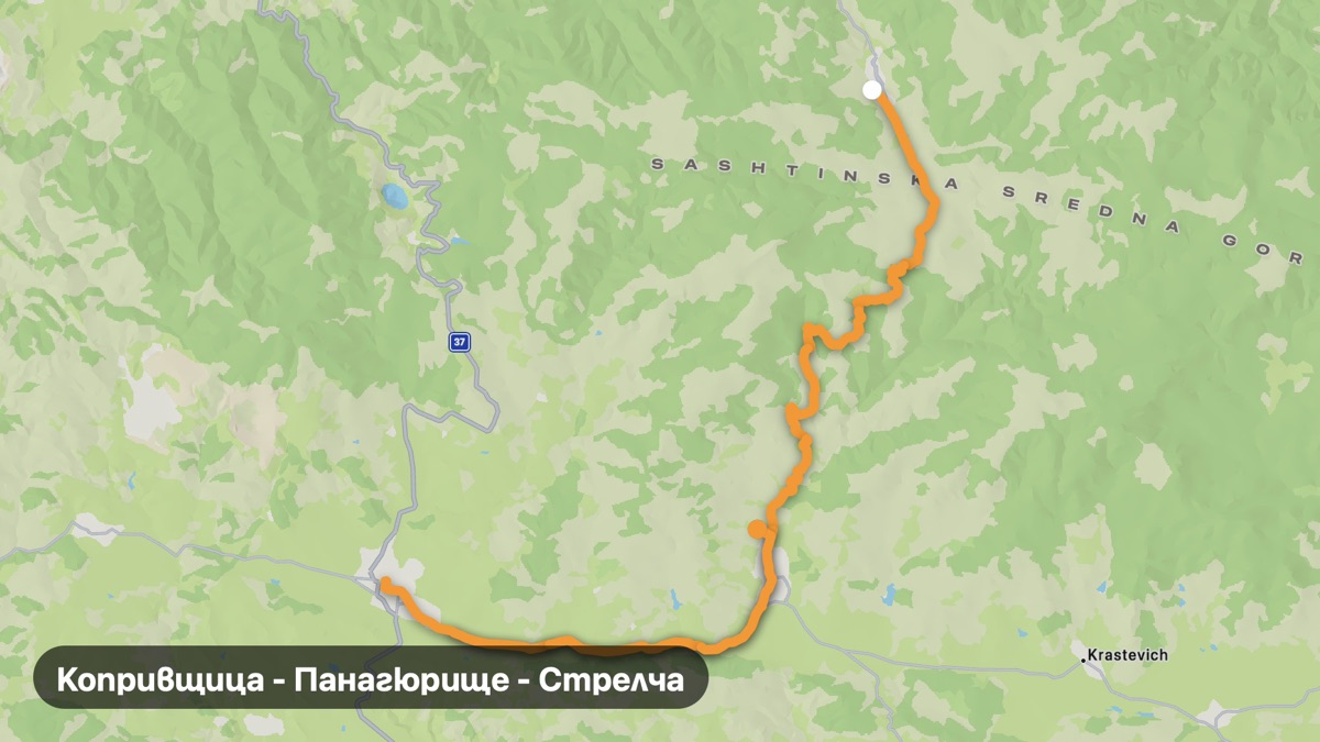 Map of the Koprivshtitsa – Panagyurishte – Strelcha motorcycle route
