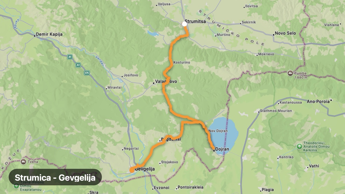 Карта на мото маршрута Струмица - Гевгелија