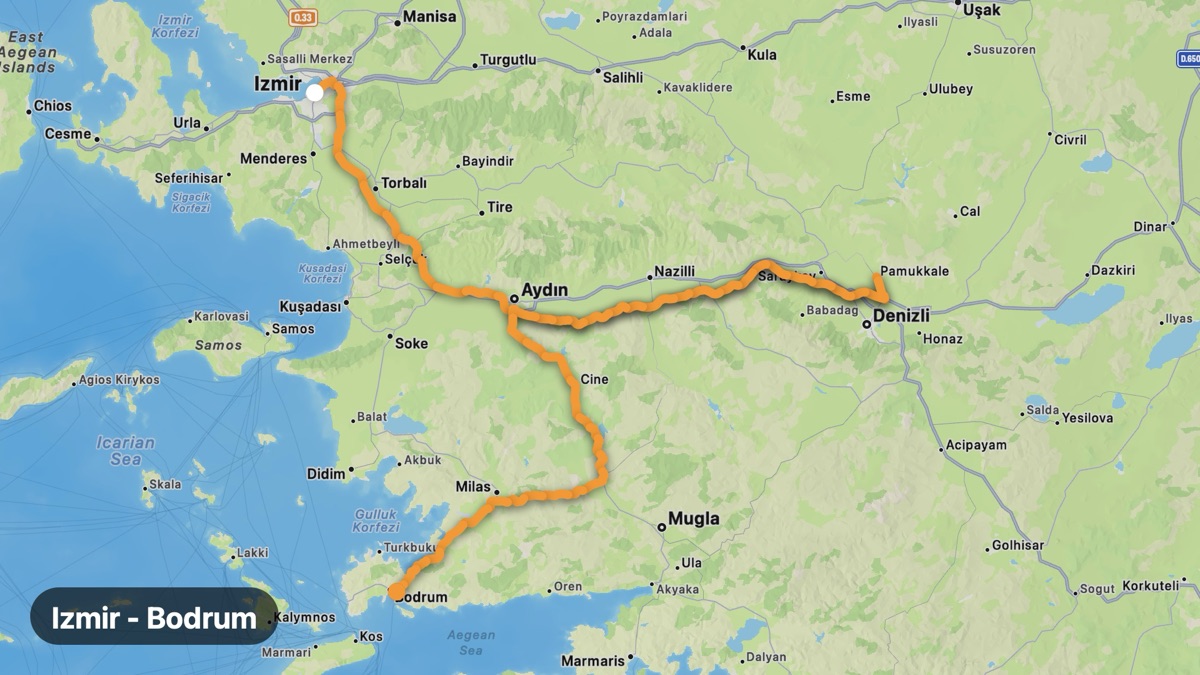 Карта на мото маршрута Измир - Бодрум