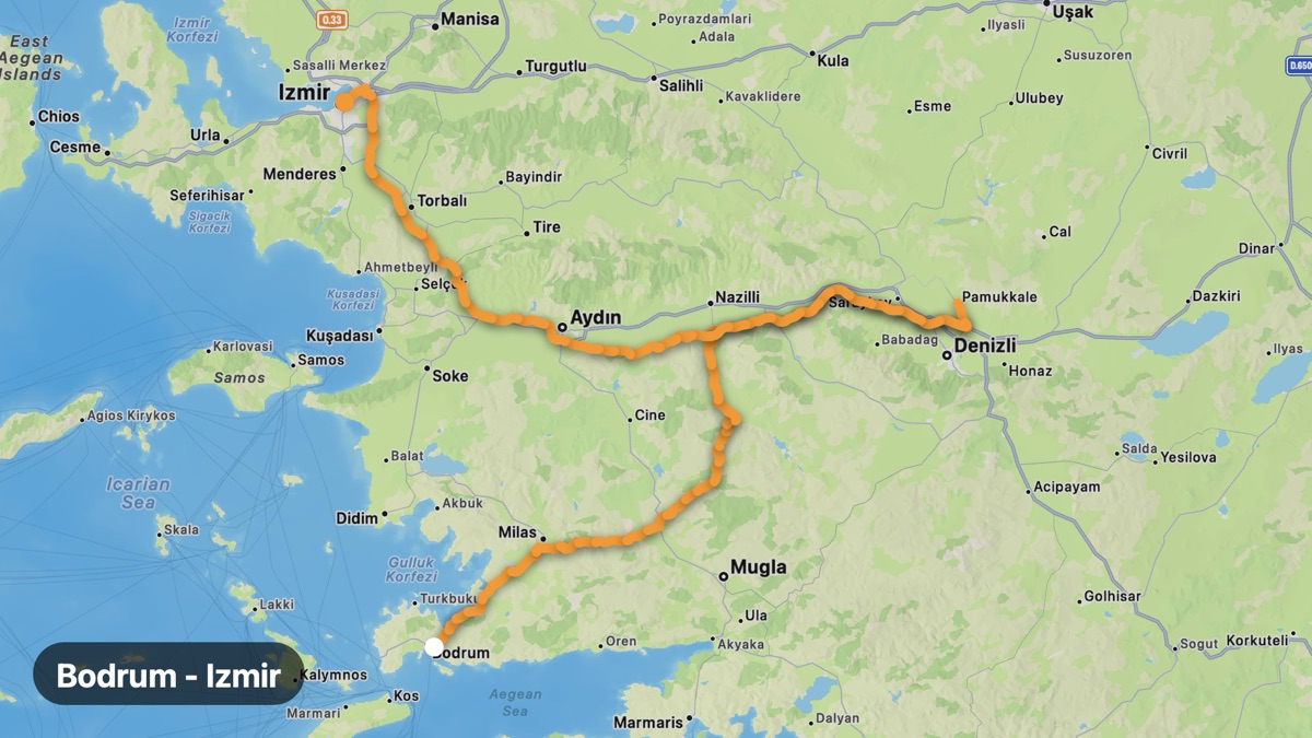 Карта на мото маршрута Бодрум - Измир