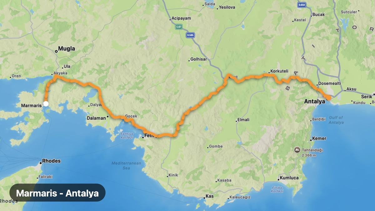 Карта на мото маршрута Мармарис - Анталия