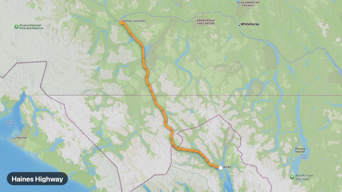 Map of the Haines Highway motorcycle route