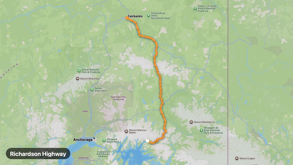 Карта на мото маршрута Richardson Highway