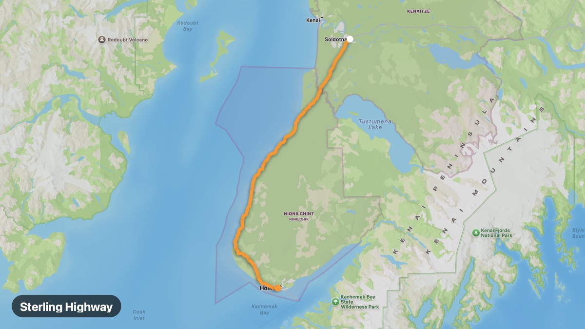 Map of the Sterling Highway motorcycle route
