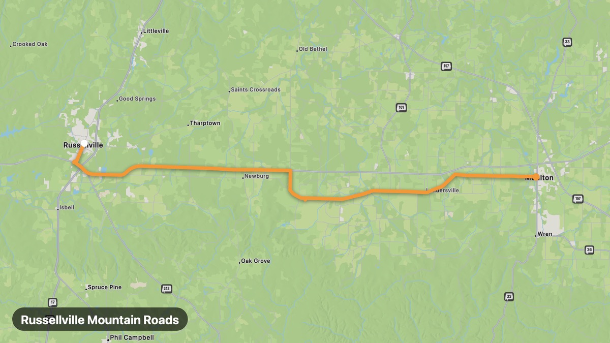 Карта на мото маршрута Russellville Mountain Roads
