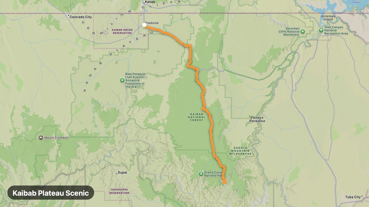 Map of the Kaibab Plateau Scenic motorcycle route