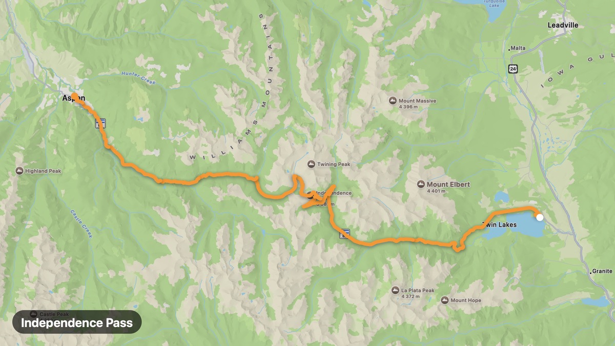 Карта на мото маршрута Independence Pass