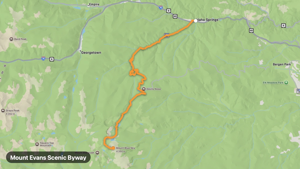 Карта на мото маршрута Mount Evans Scenic Byway