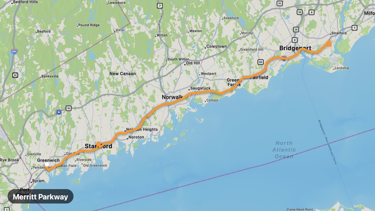 Map of the Merritt Parkway motorcycle route