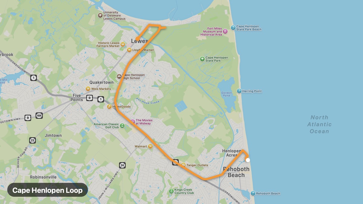 Карта на мото маршрута Cape Henlopen Loop