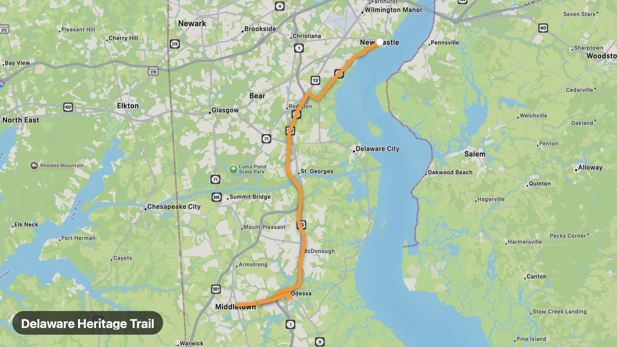 Карта на мото маршрута Delaware Heritage Trail