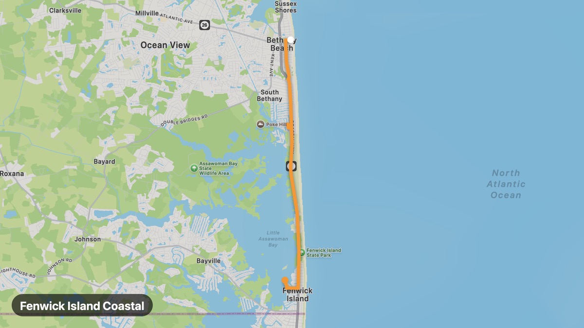 Карта на мото маршрута Fenwick Island Coastal