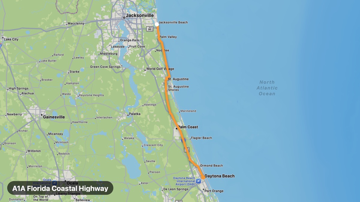 Карта на мото маршрута A1A Florida Coastal Highway