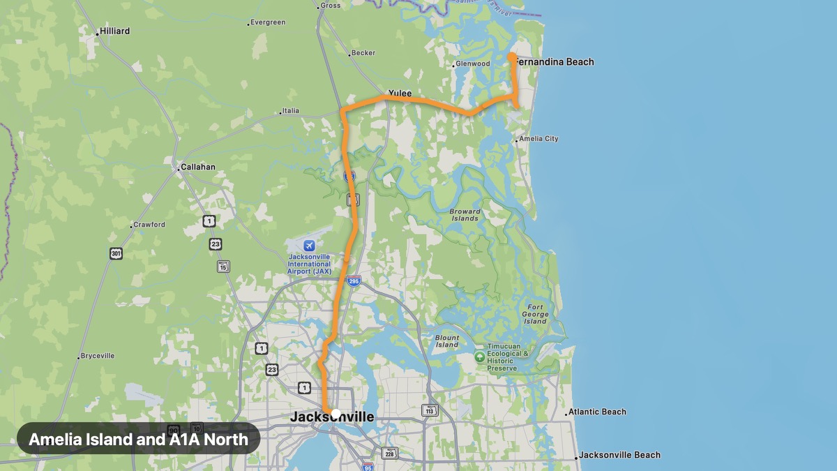 Карта на мото маршрута Amelia Island and A1A North