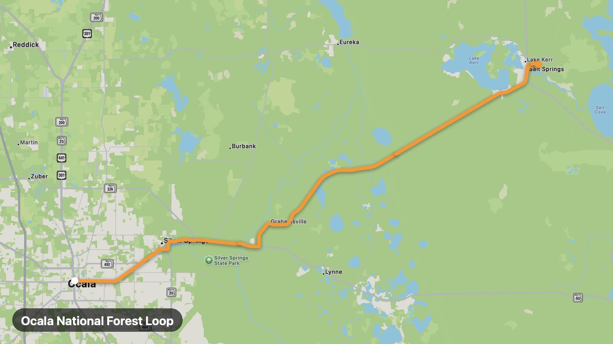 Карта на мото маршрута Ocala National Forest Loop