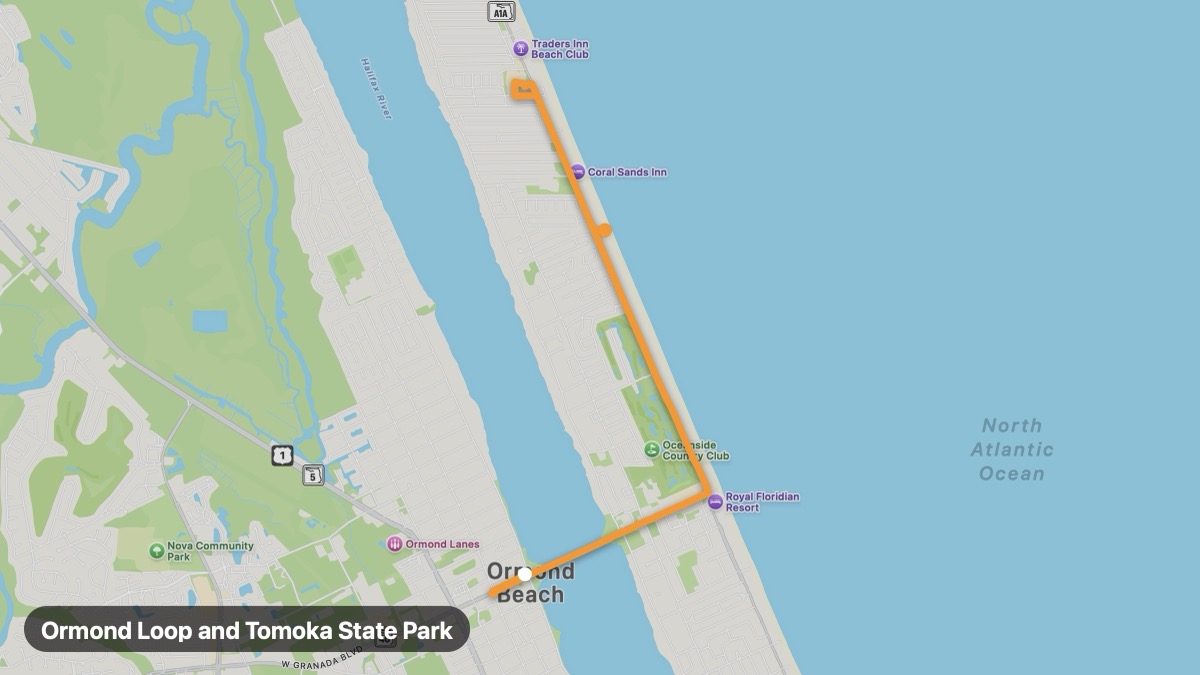 Карта на мото маршрута Ormond Loop and Tomoka State Park