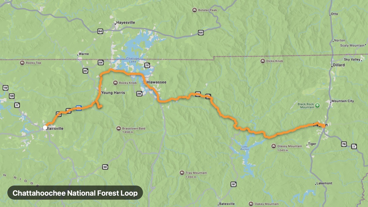 Карта на мото маршрута Chattahoochee National Forest Loop