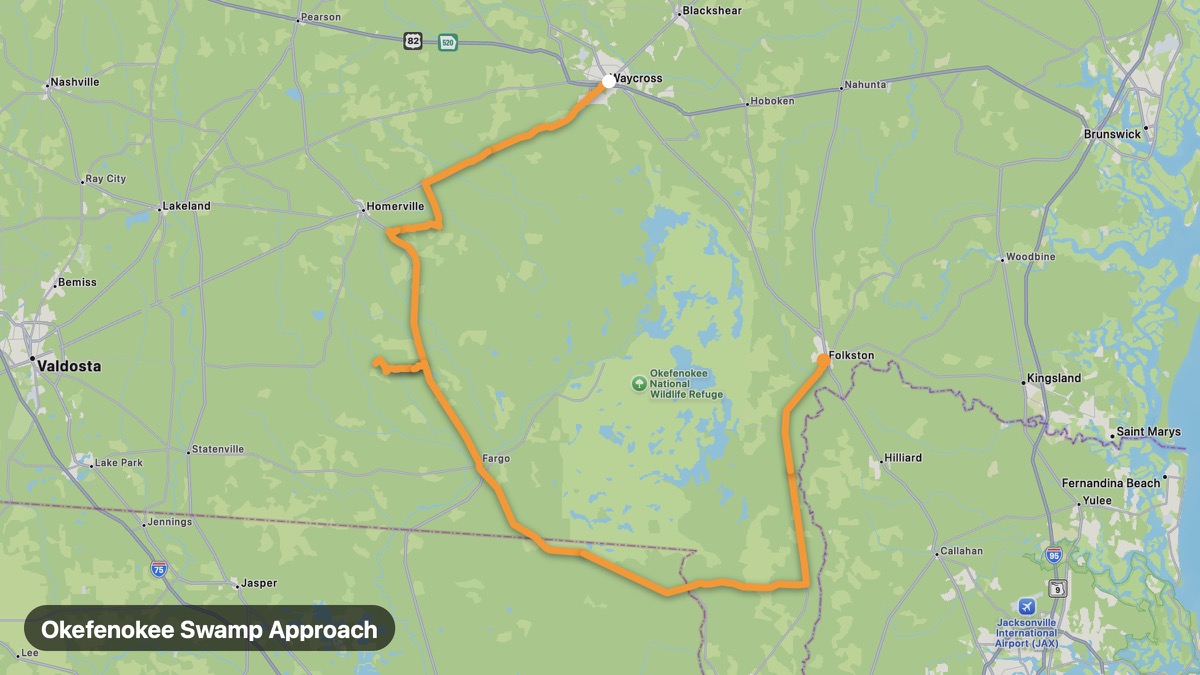 Карта на мото маршрута Okefenokee Swamp Approach