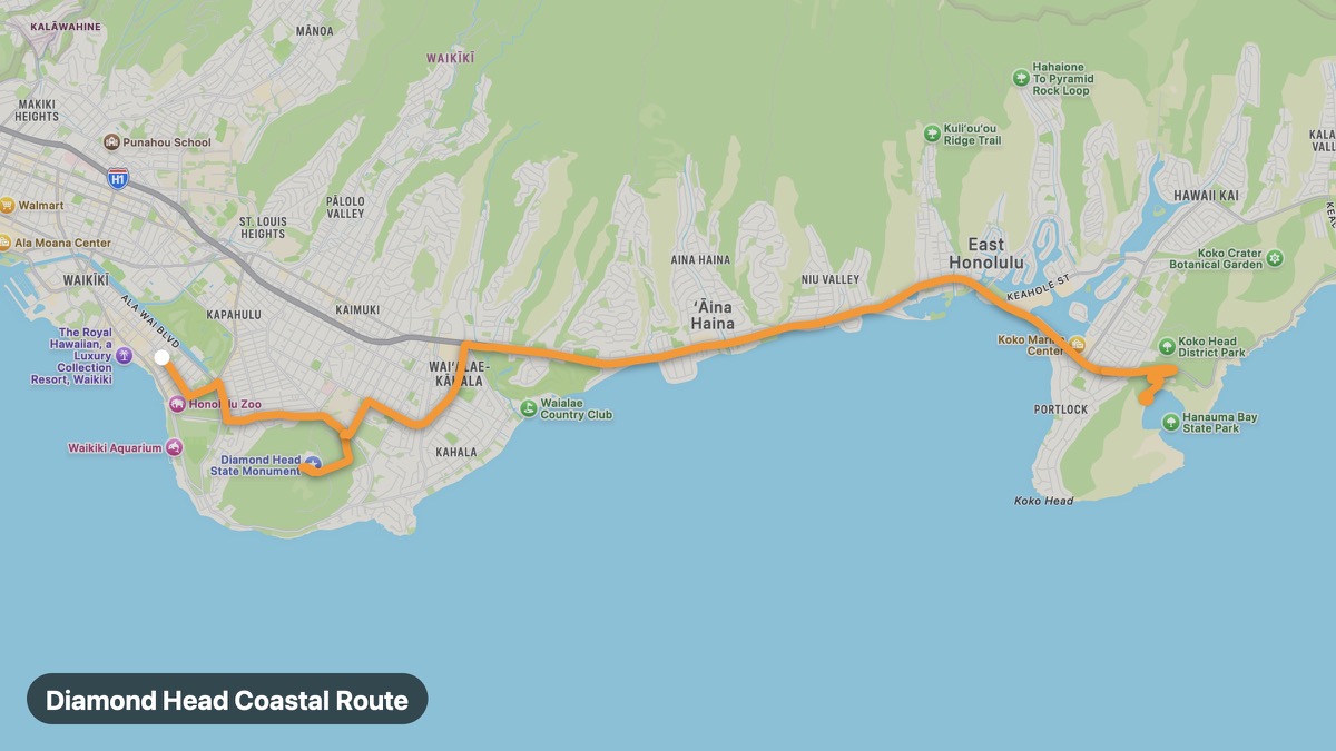 Карта на мото маршрута Diamond Head Coastal Route