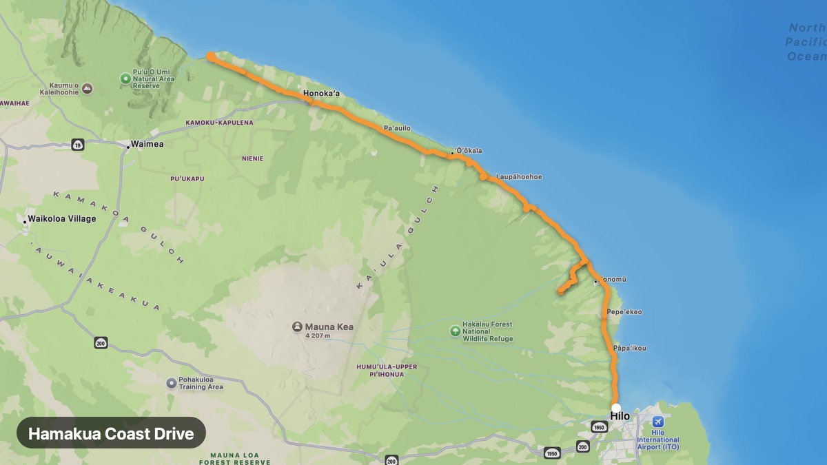 Карта на мото маршрута Hamakua Coast Drive