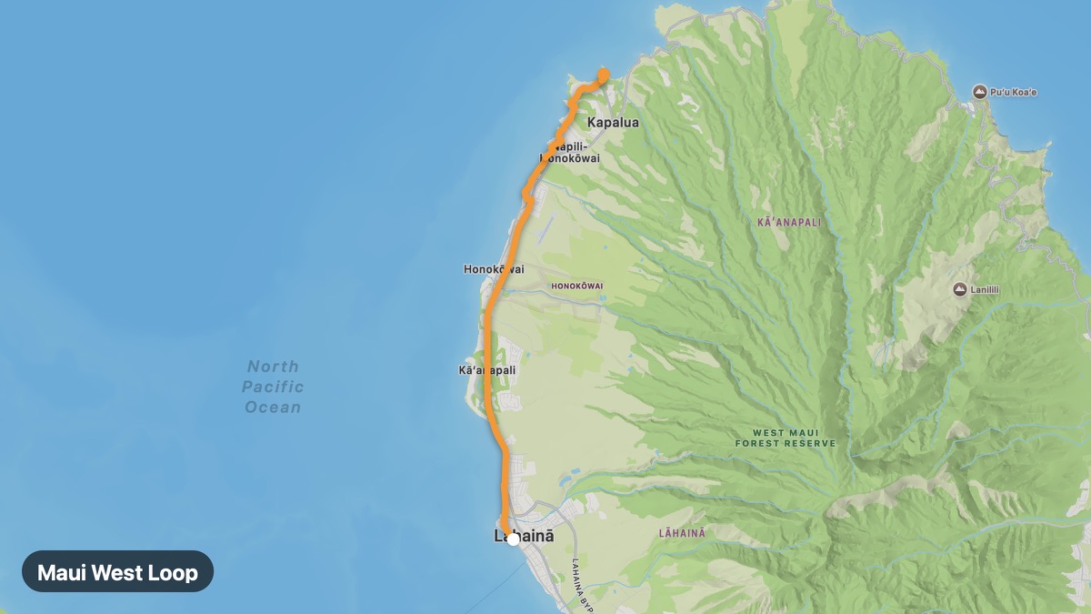 Карта на мото маршрута Maui West Loop