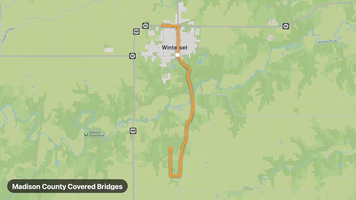 Карта на мото маршрута Madison County Covered Bridges