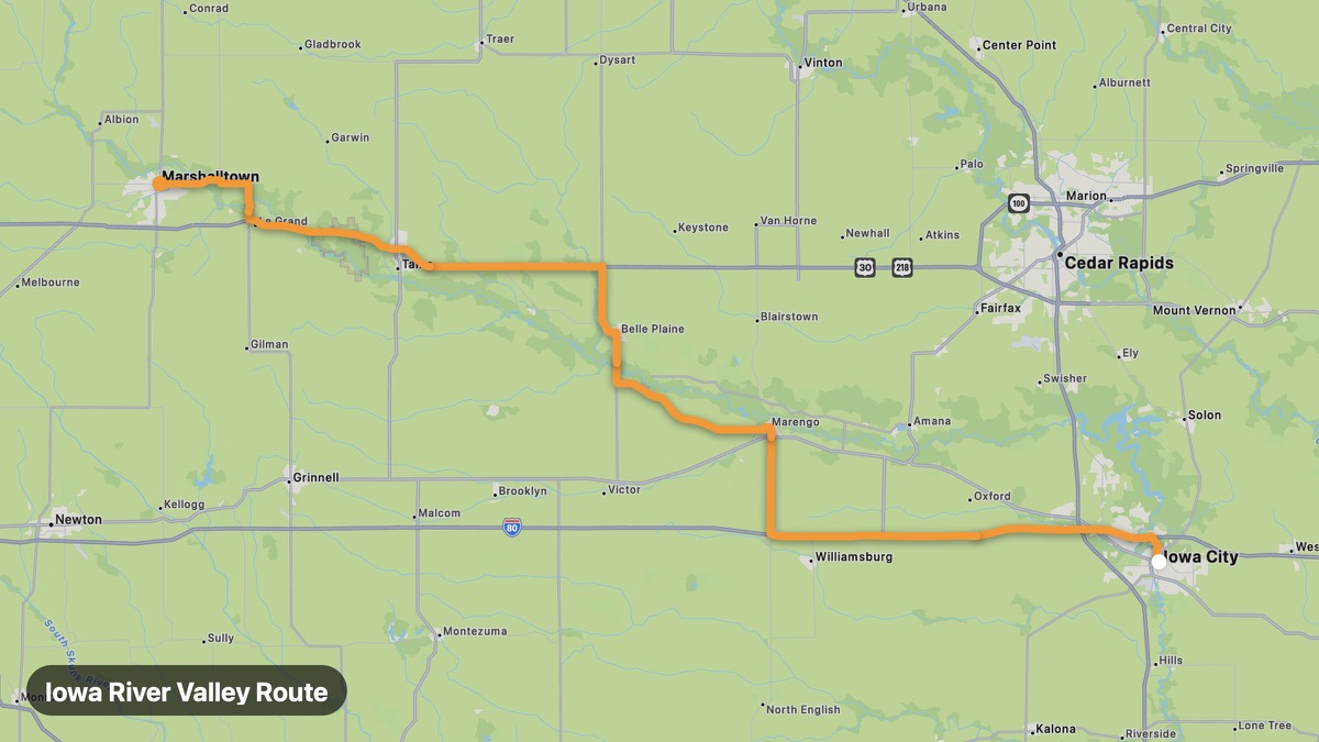 Карта на мото маршрута Iowa River Valley Route