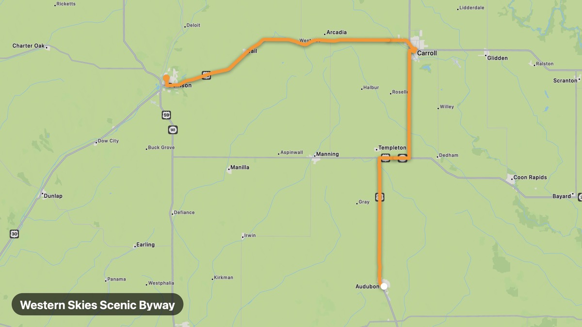 Карта на мото маршрута Western Skies Scenic Byway