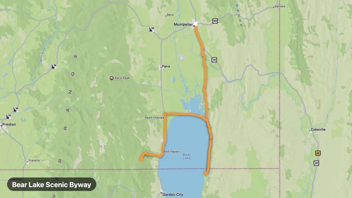 Карта на мото маршрута Bear Lake Scenic Byway