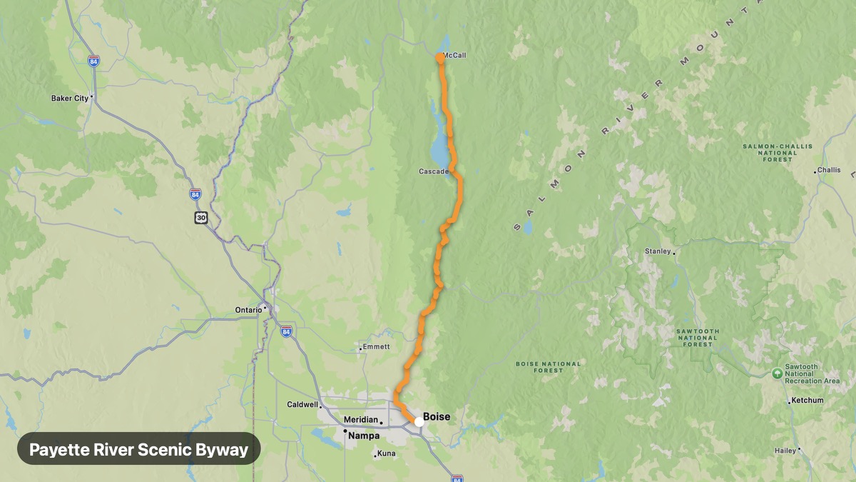 Карта на мото маршрута Payette River Scenic Byway