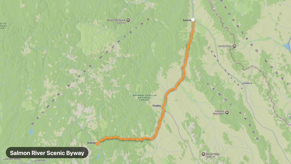 Карта на мото маршрута Salmon River Scenic Byway