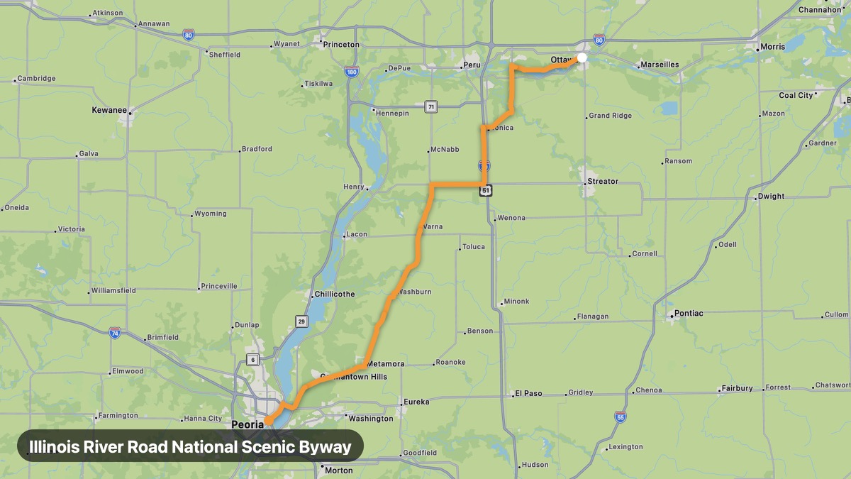 Карта на мото маршрута Illinois River Road National Scenic Byway
