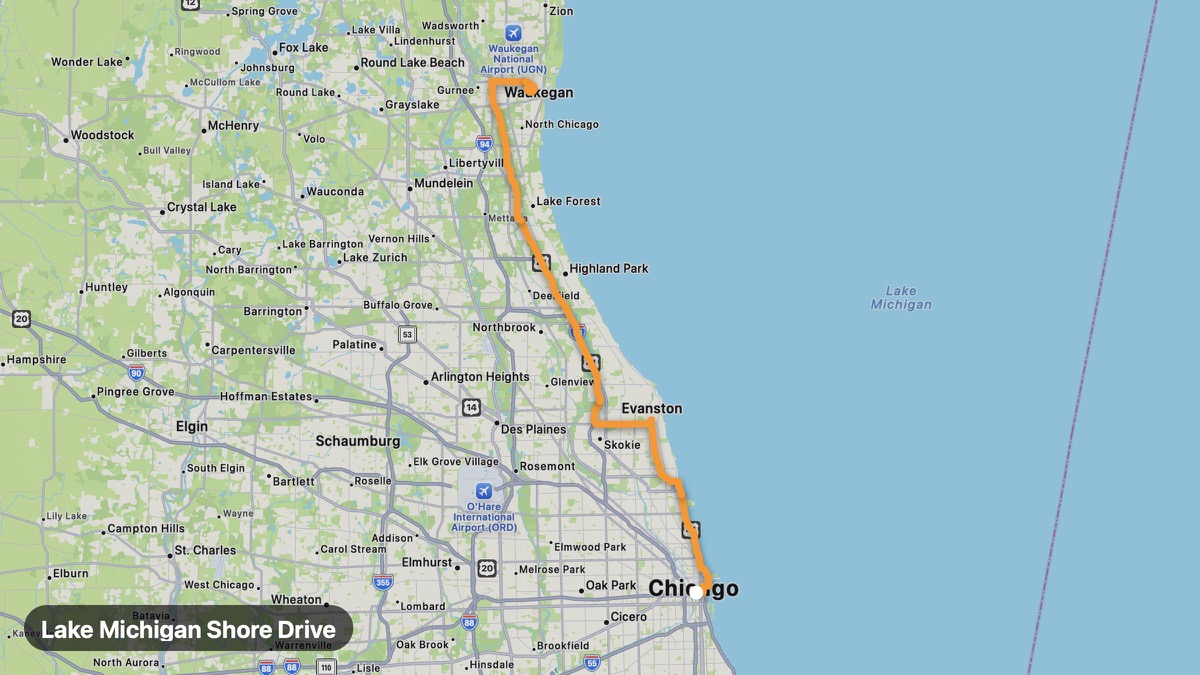 Карта на мото маршрута Lake Michigan Shore Drive