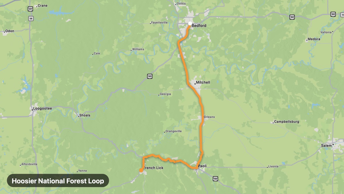 Карта на мото маршрута Hoosier National Forest Loop