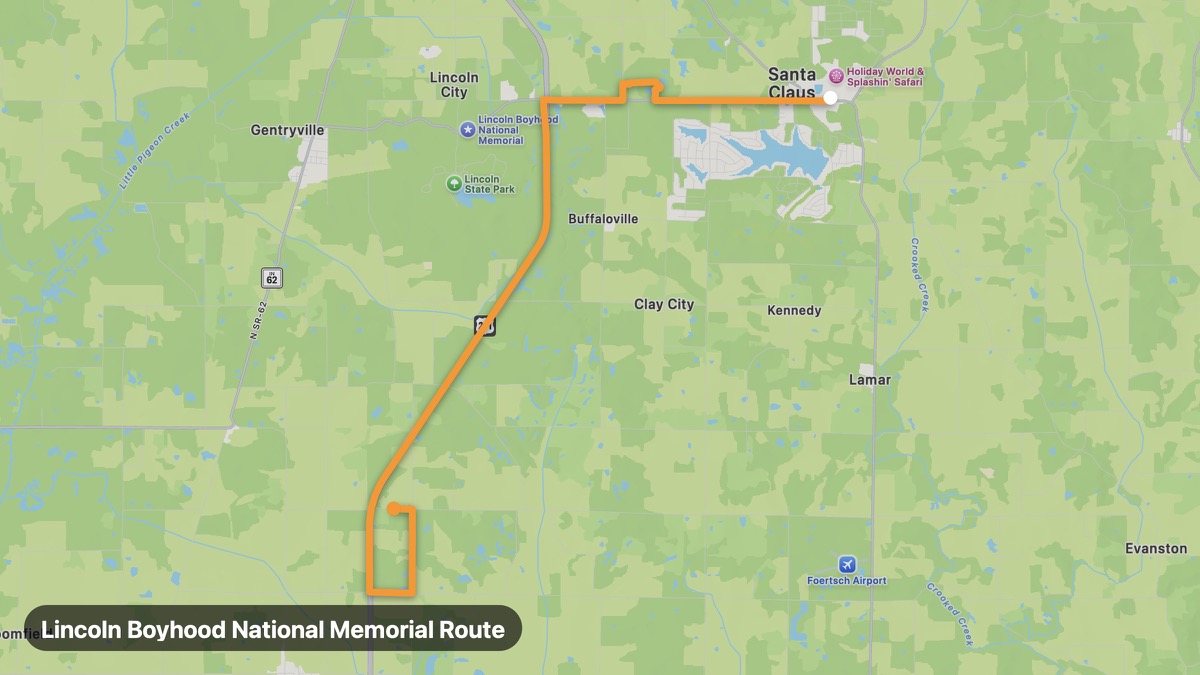 Карта на мото маршрута Lincoln Boyhood National Memorial Route