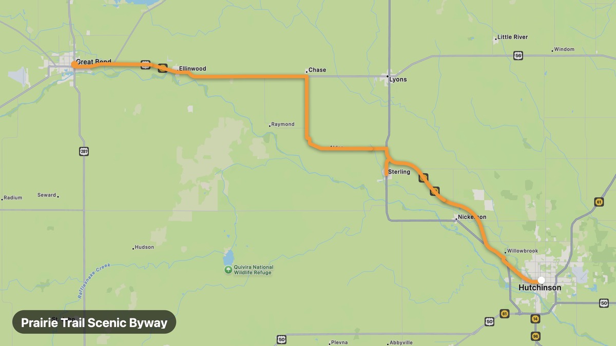 Карта на мото маршрута Prairie Trail Scenic Byway
