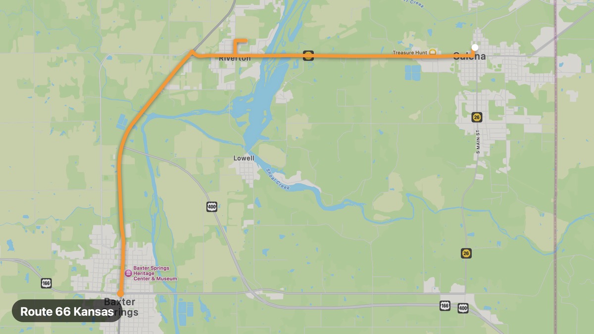 Map of the Route 66 Kansas motorcycle route