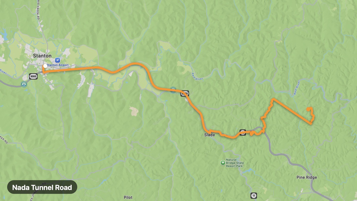 Map of the Nada Tunnel Road motorcycle route