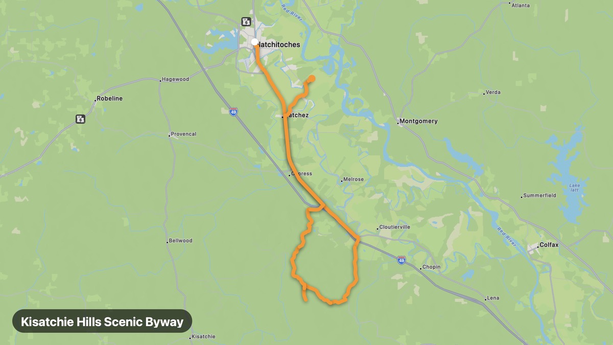 Карта на мото маршрута Kisatchie Hills Scenic Byway