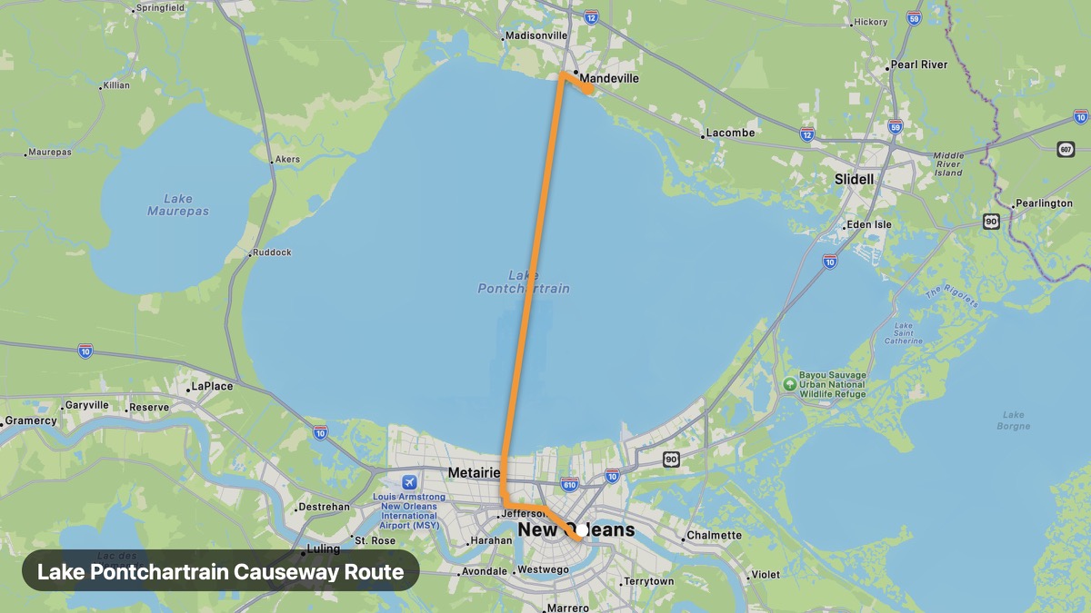Карта на мото маршрута Lake Pontchartrain Causeway Route