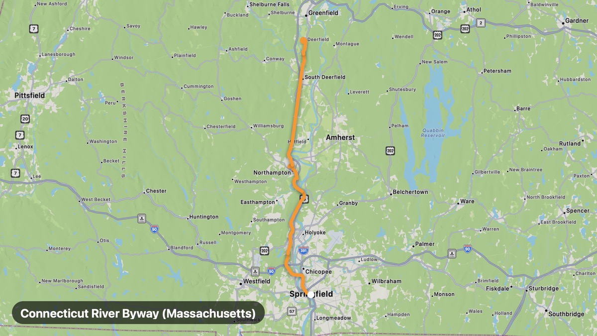 Карта на мото маршрута Connecticut River Byway (Massachusetts)