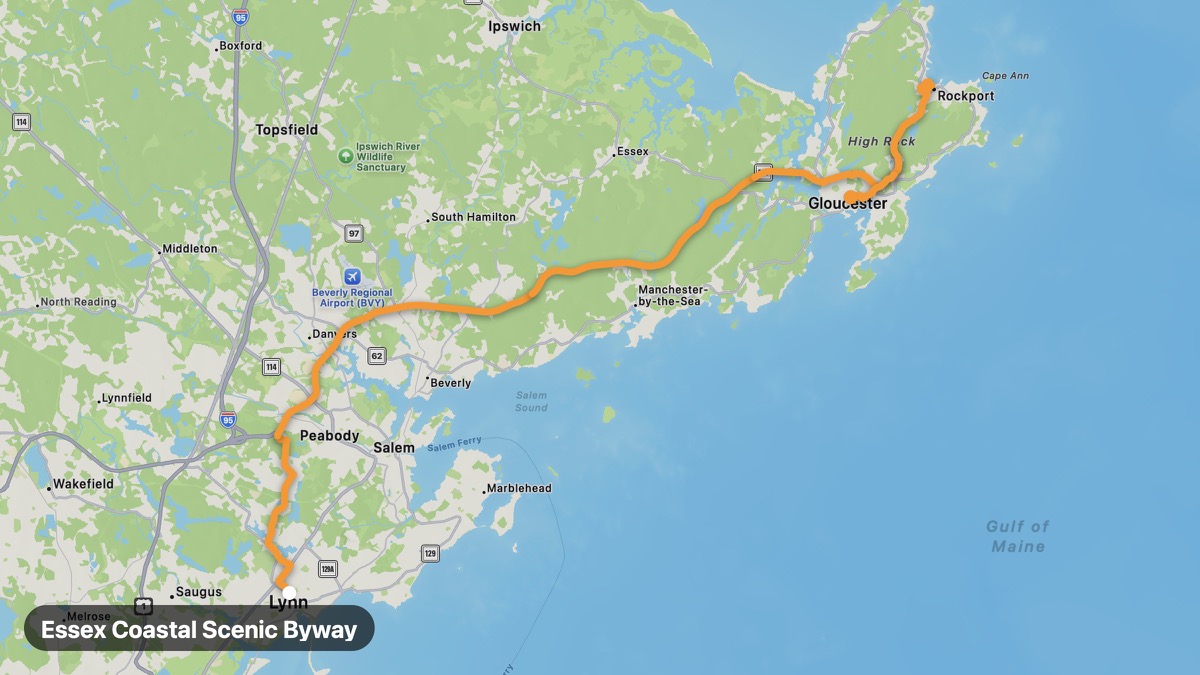 Карта на мото маршрута Essex Coastal Scenic Byway