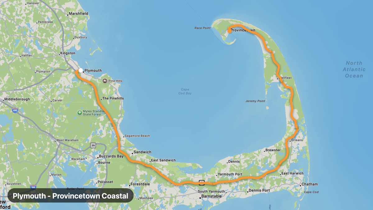 Карта на мото маршрута Plymouth to Provincetown Coastal