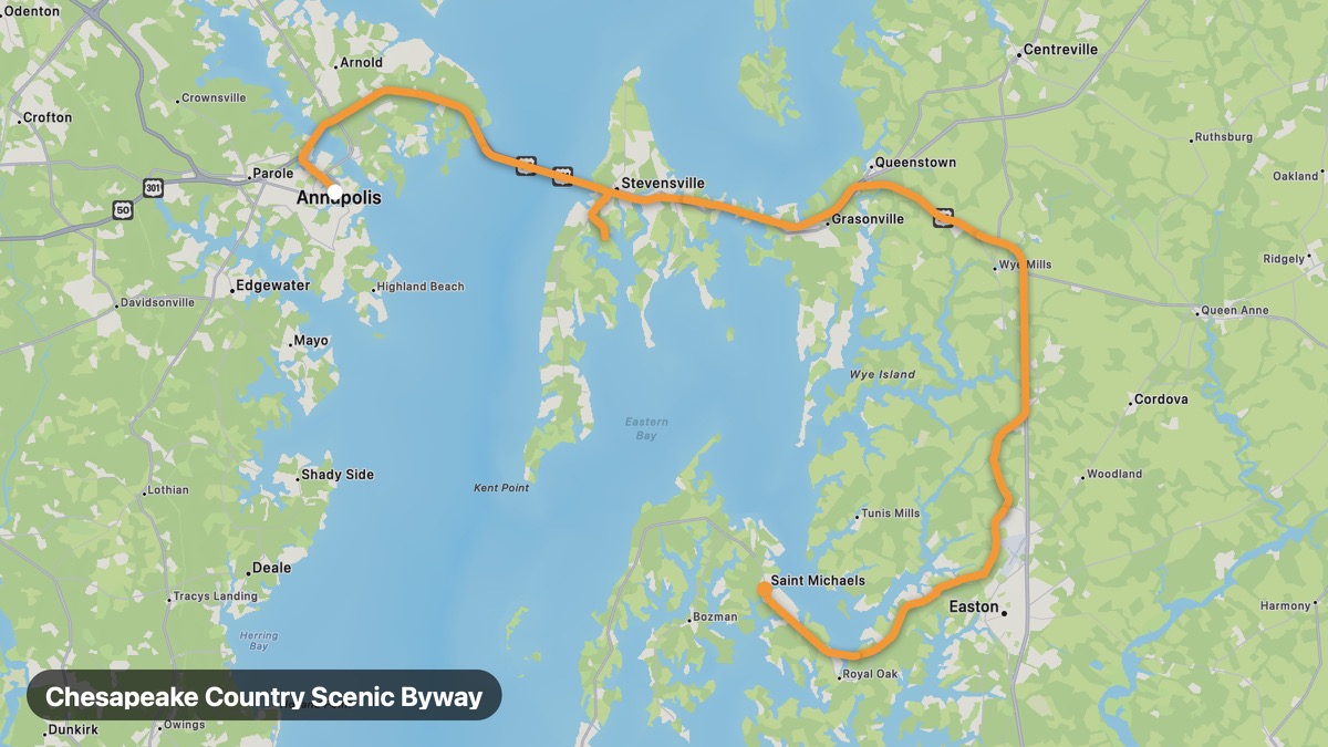 Карта на мото маршрута Chesapeake Country Scenic Byway