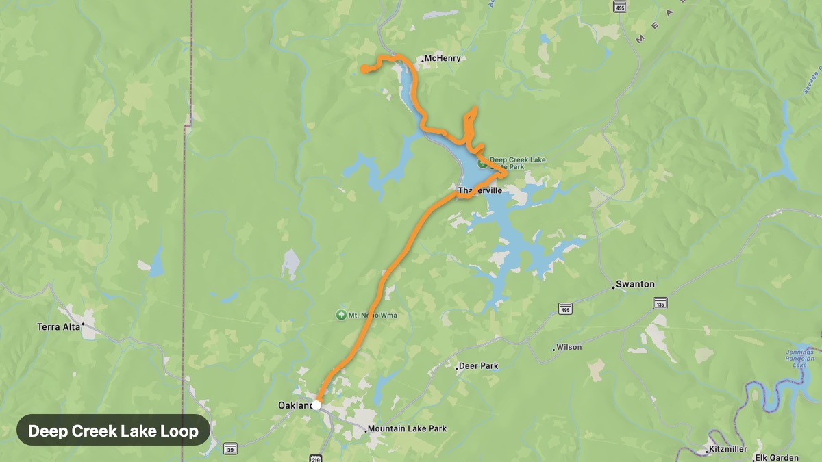 Карта на мото маршрута Deep Creek Lake Loop