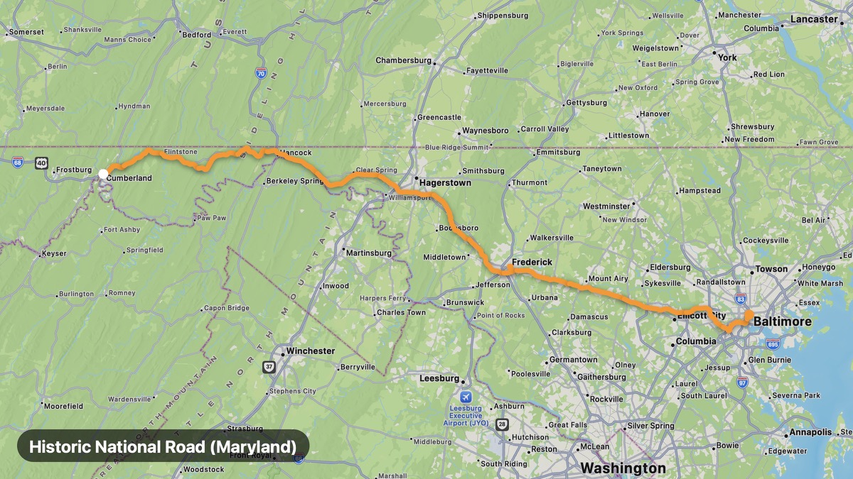 Карта на мото маршрута Historic National Road (Maryland)