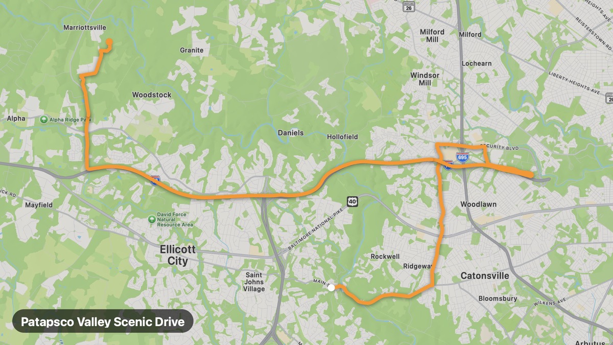 Карта на мото маршрута Patapsco Valley Scenic Drive