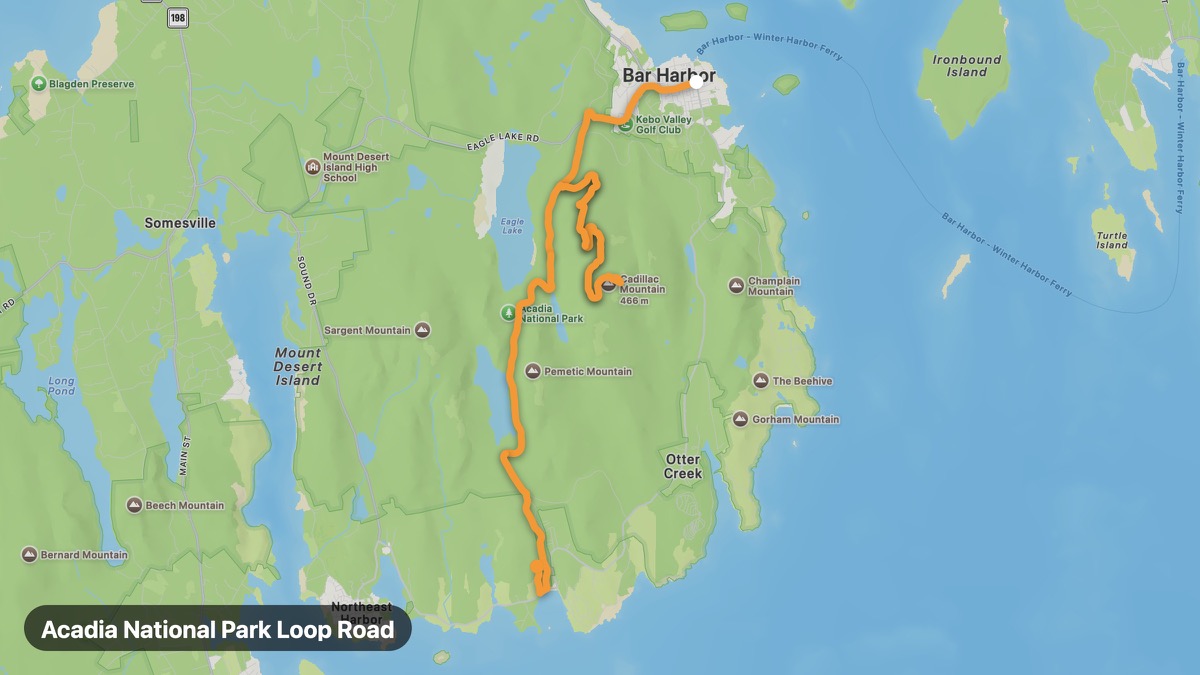Карта на мото маршрута Acadia National Park Loop Road